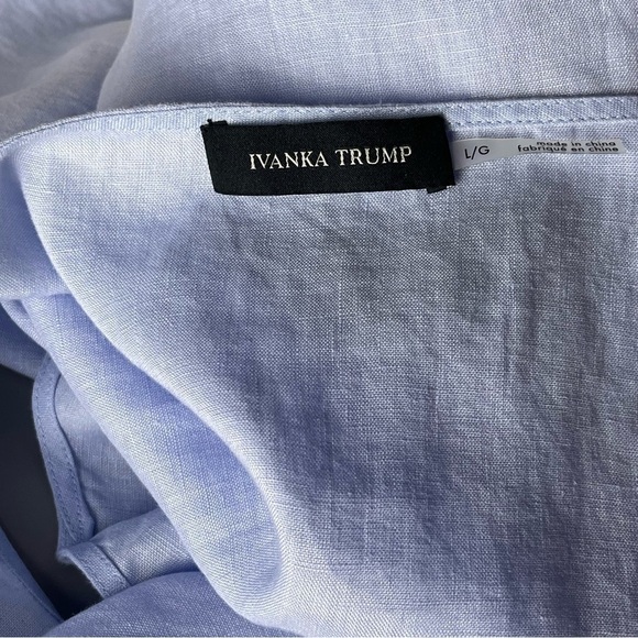 Ivanka Trump Top 100% Linen V-neck Size L Rose Gold Studded Hem Sleeveless Blue - Picture 6 of 12